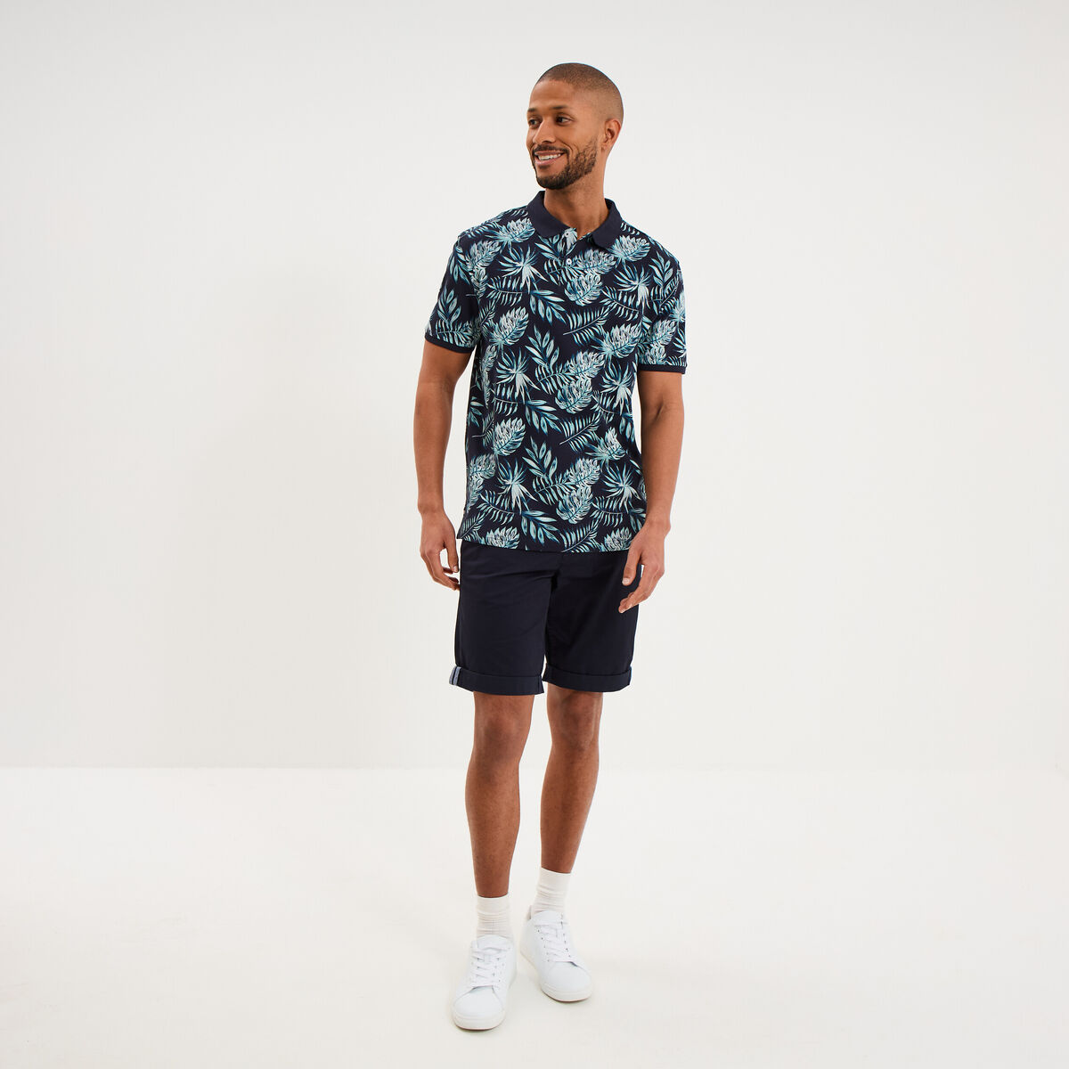 Bermuda short chino straight stretch bleu fonc&eacute; homme
