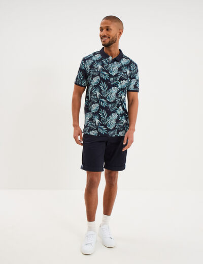 Bermuda short chino straight stretch bleu fonc&eacute; homme