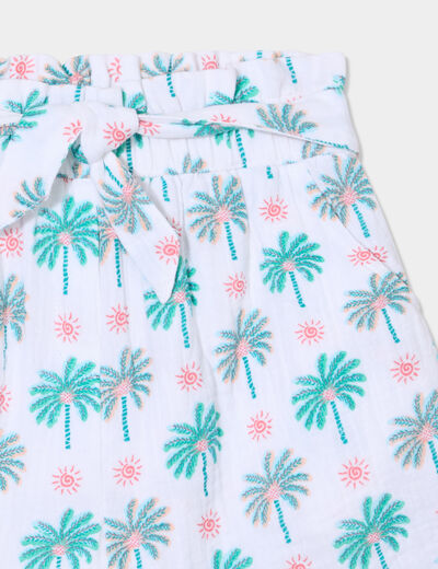 Short droit avec noeud gaze de coton ecru fille
