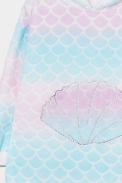 Haut poncho plaid à capuche pilou violet fille