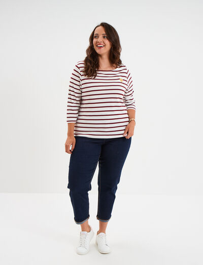 T-shirt col rond manches 3/4 coton ecru femme grande taille