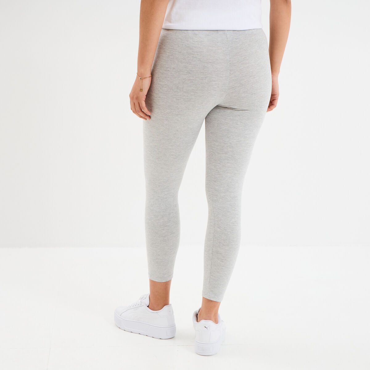 Legging 7/8 &egrave;me taille &eacute;lastiqu&eacute;e gris clair femme