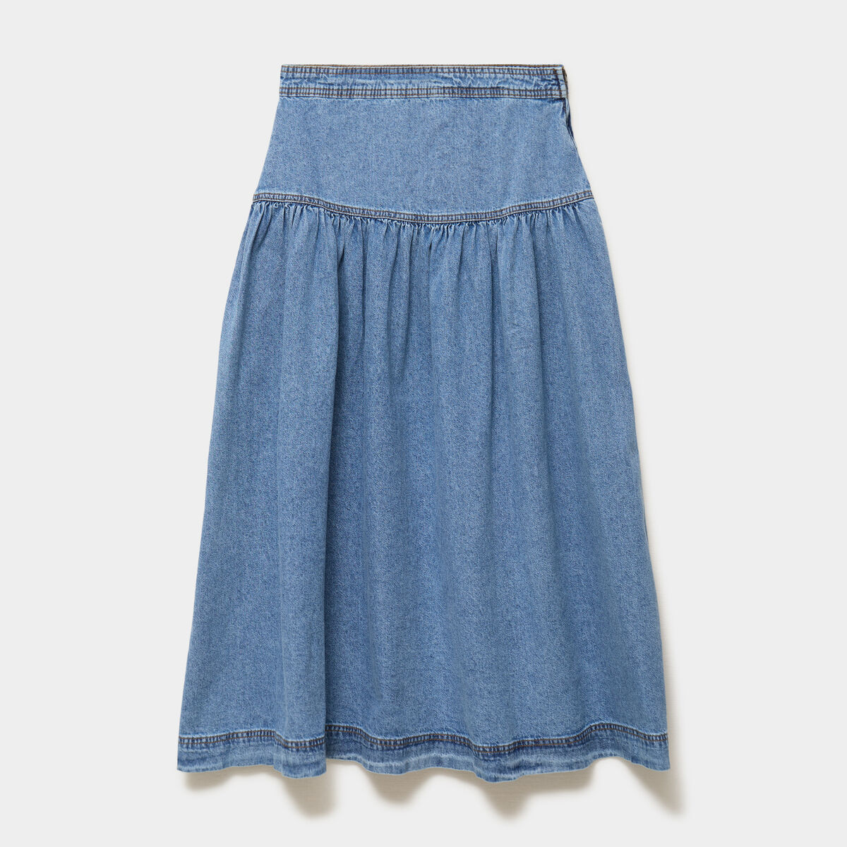 Jupe longue en jean large coton denim stone femme
