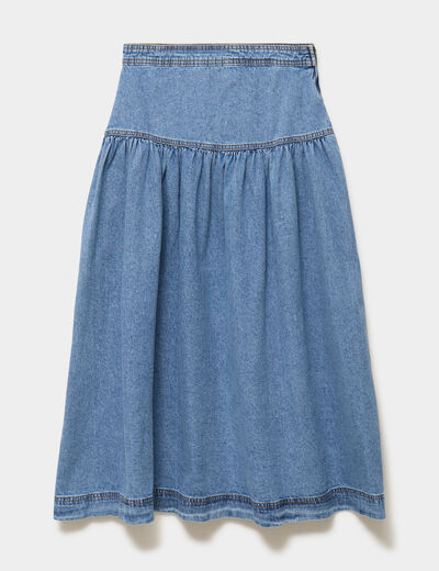 Jupe longue en jean large coton denim stone femme