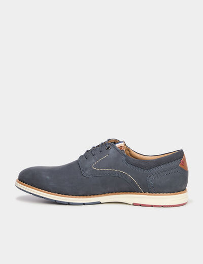 Derbies plates à lacet en cuir bleu marine homme