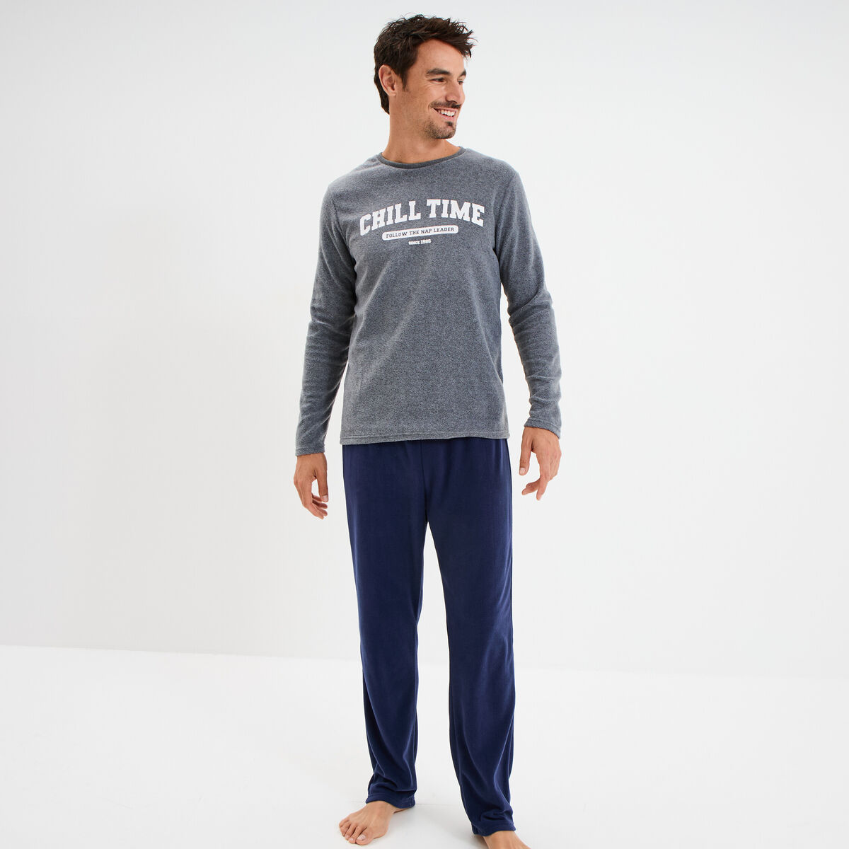 Ensemble pyjama 2 pi&egrave;ces gris clair homme