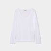 T-shirt col en V manches longues coton blanc femme