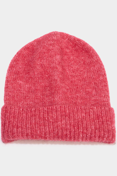 Bonnet maille c&ocirc;tel&eacute;e rose cerise femme