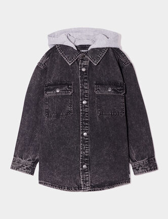 Chemise en jean &agrave; capuche Liberto denim noir gar&ccedil;on