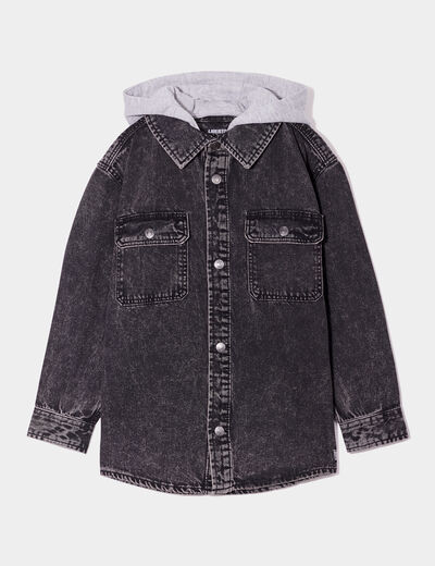 Chemise en jean &agrave; capuche Liberto denim noir gar&ccedil;on