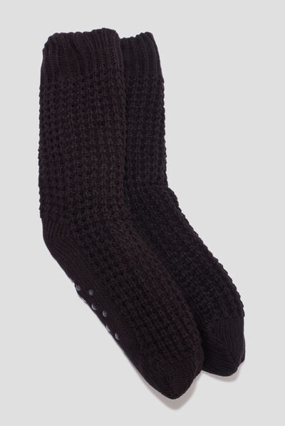 Chaussettes d'intérieur tricotées noir homme