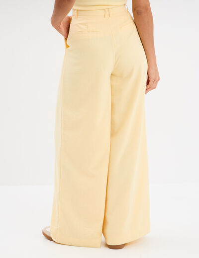 Pantalon large avec pinces jaune clair femme