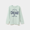 T-shirt col rond manches longues coton vert pastel garçon