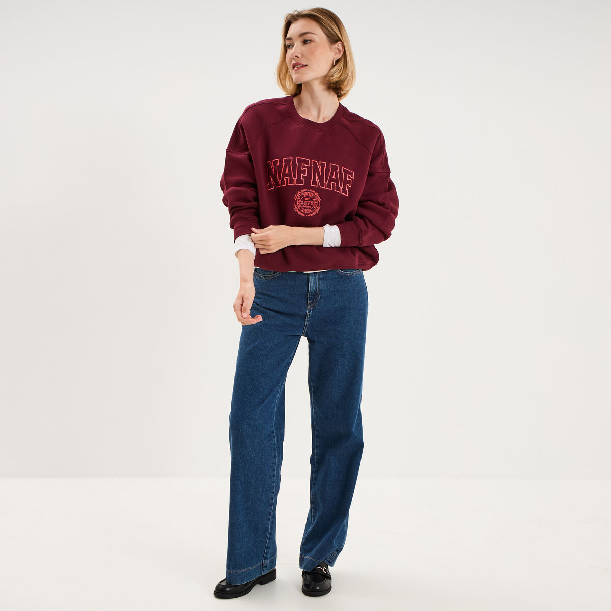 Sweat oversize logo NAF NAF brod&eacute; bordeaux femme