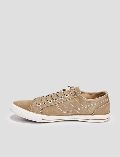 Tennis basses en toile &agrave; lacets sable homme