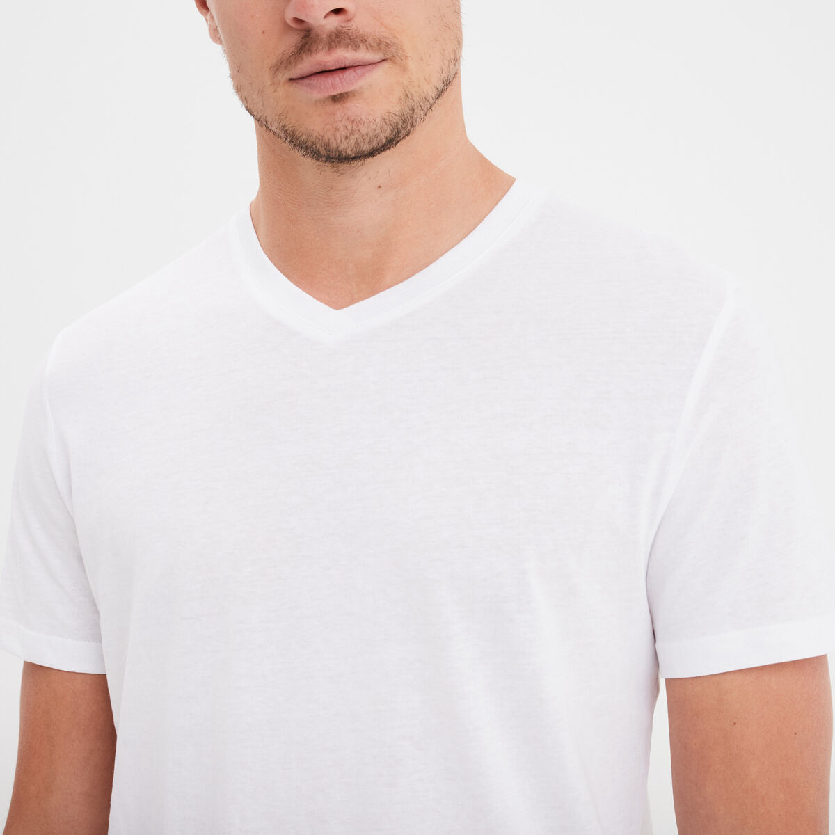 T-shirt manches courtes coton col V blanc homme