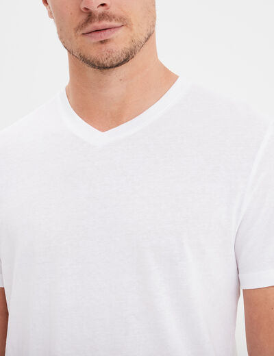 T-shirt manches courtes coton col V blanc homme