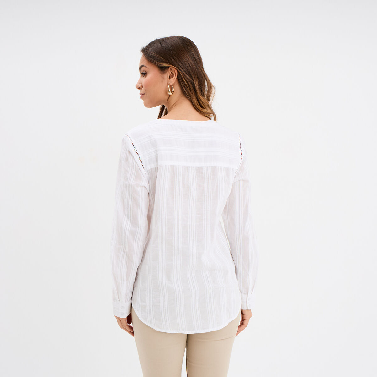 Blouse droite col mao coton blanc femme