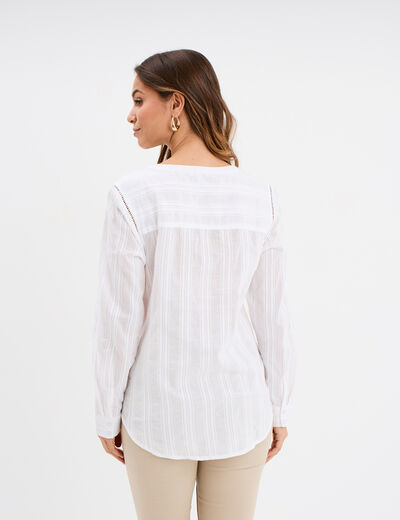 Blouse droite col mao coton blanc femme