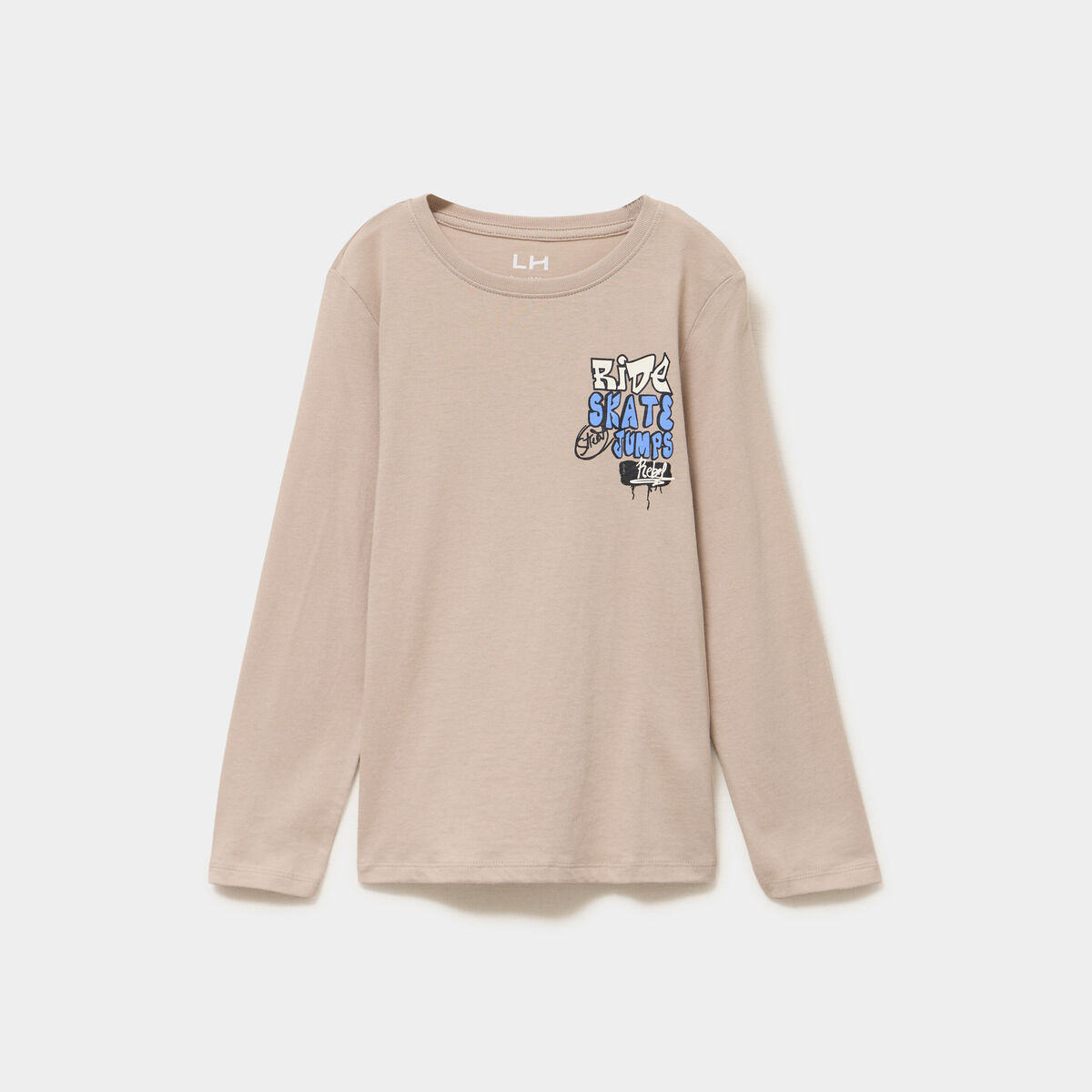 T-shirt manches longues col rond coton gris fonc&eacute; gar&ccedil;on