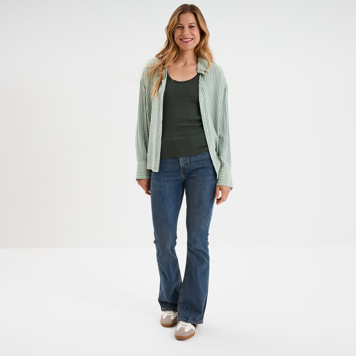 Débardeur col rond côtelé coton vert kaki femme