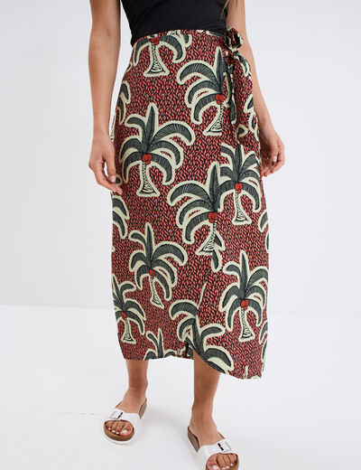 Jupe midi fluide portefeuille bordeaux femme