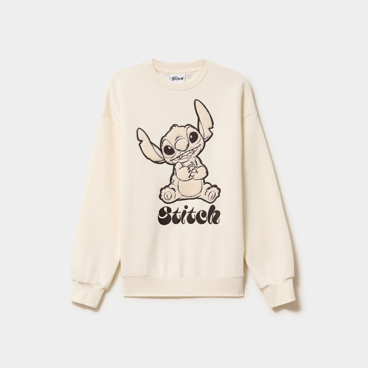 Sweat col rond manches longues Stitch ivoire femme