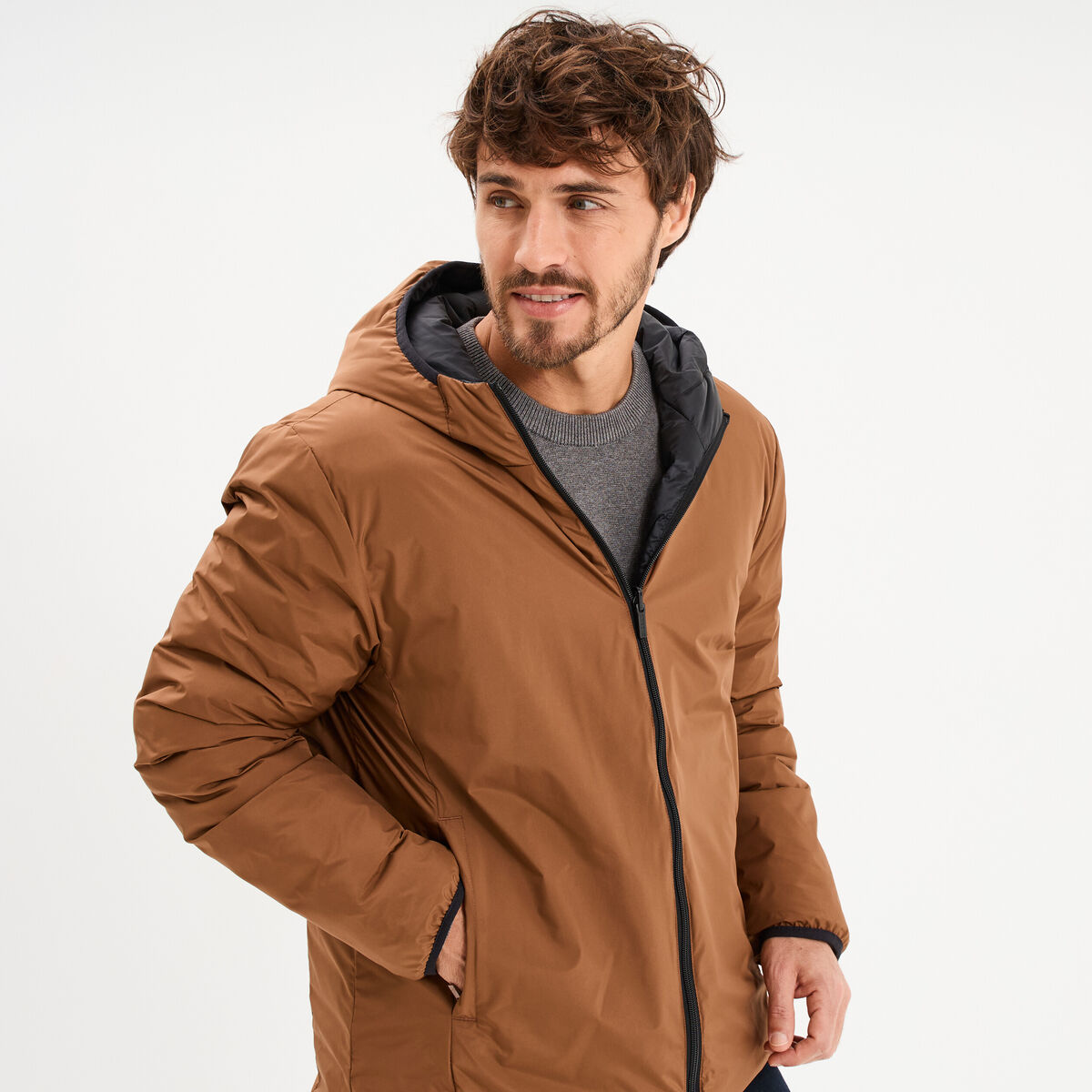 Blouson r&eacute;versible coupe-vent d&eacute;perlant marron homme