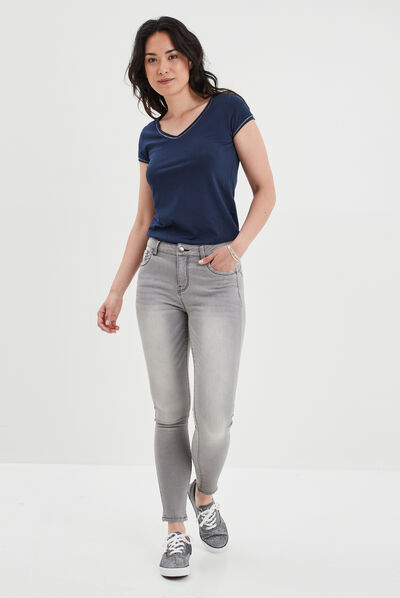 T-shirt manches courtes ajusté bleu marine femme