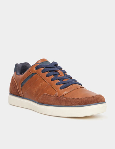 Tennis basses &agrave; lacets marron homme