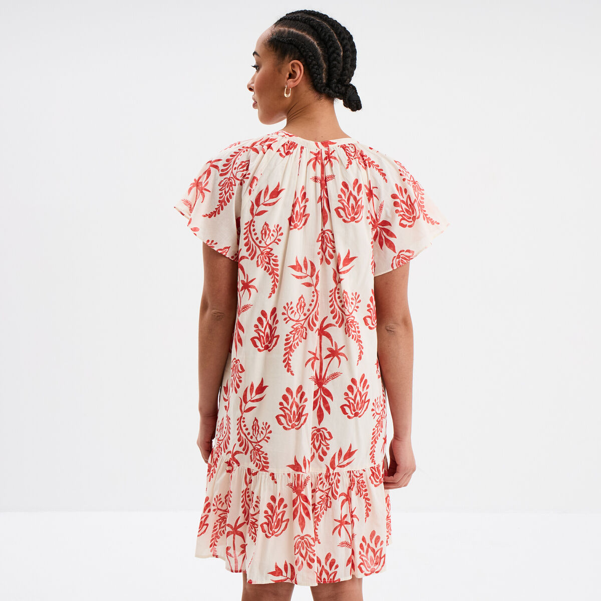 Robe trapèze manches papillons coton ecru femme