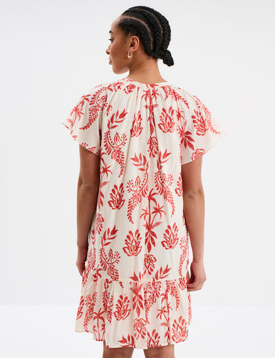 Robe trapèze manches papillons coton ecru femme