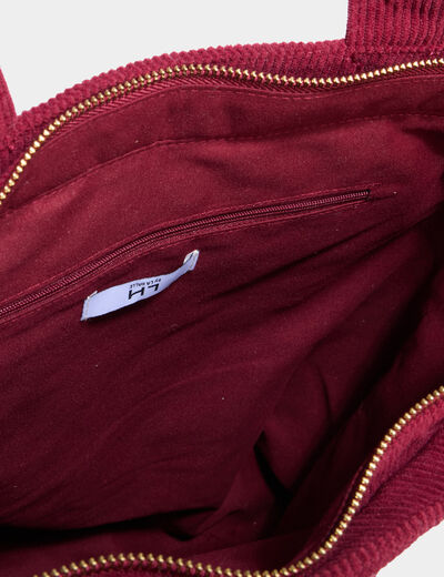 Sac tote bag zipp&eacute; effet velours bordeaux femme