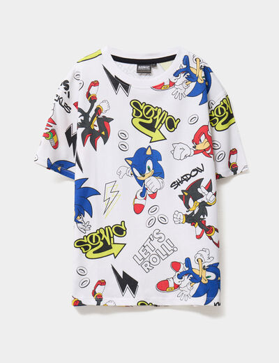 T-shirt manches courtes coton Sonic blanc garçon
