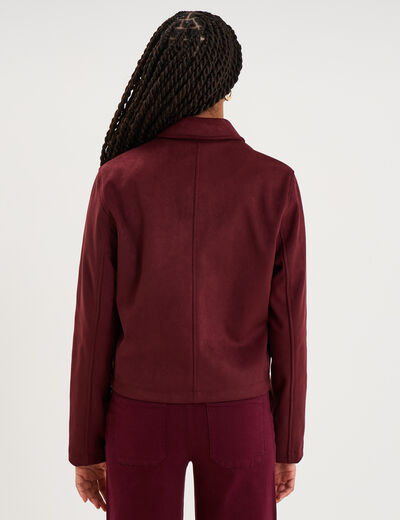 Veste paletot en su&eacute;dine boutonn&eacute;e violet fonc&eacute; femme