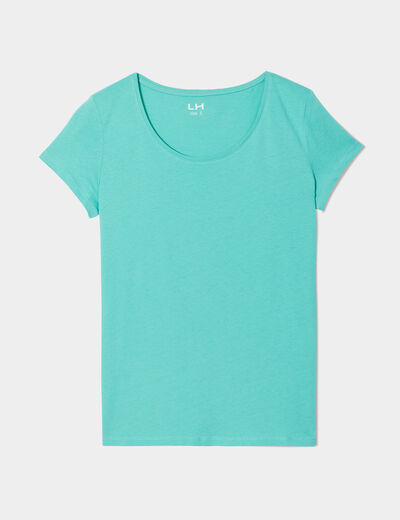T-shirt coton col rond manches courtes vert menthe femme
