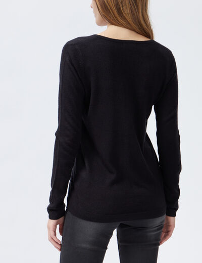 Pull col V manches longues noir femme