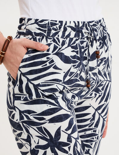 Pantalon fluide ceinture &eacute;lastiqu&eacute;e ecru femme
