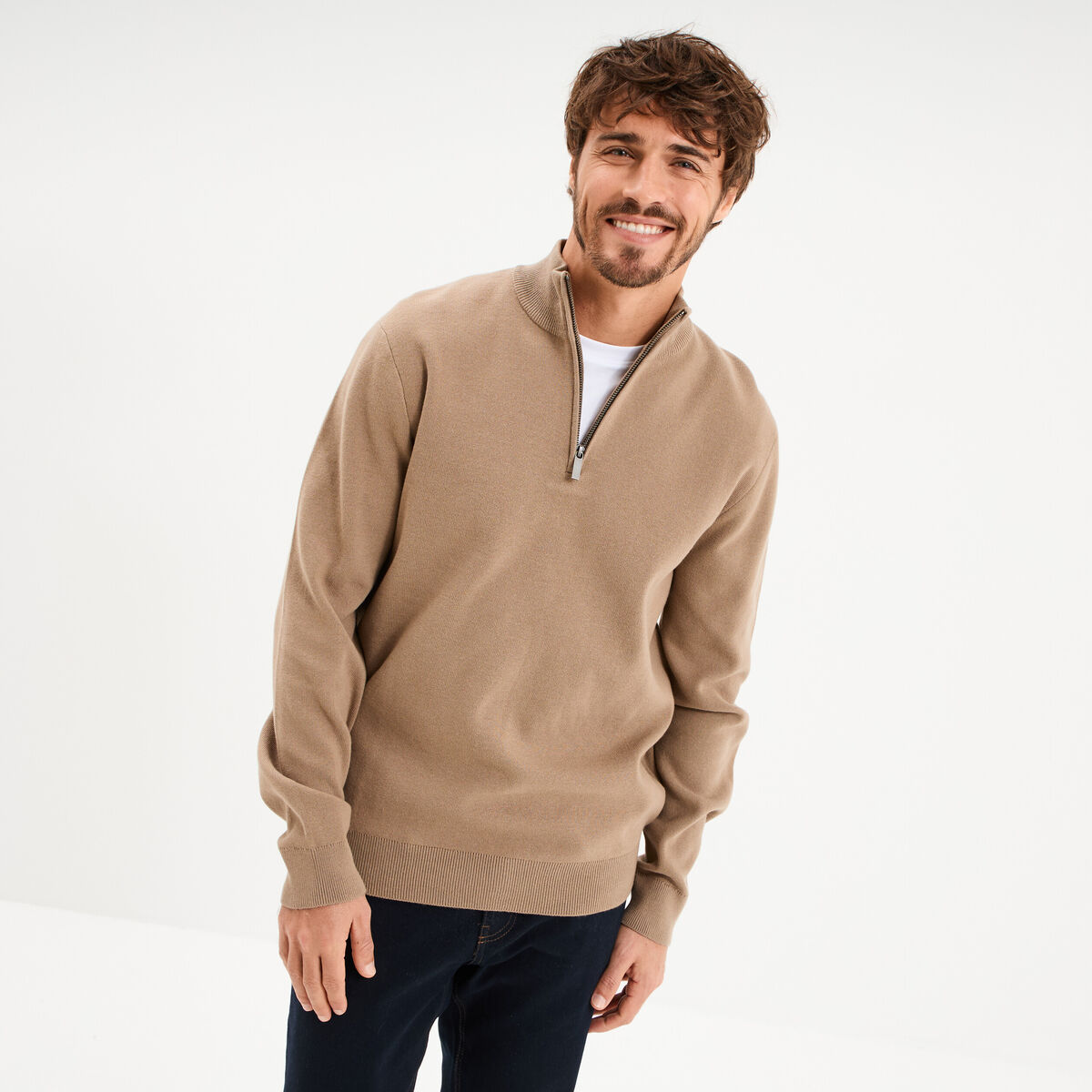 Pull camionneur manches longues taupe homme