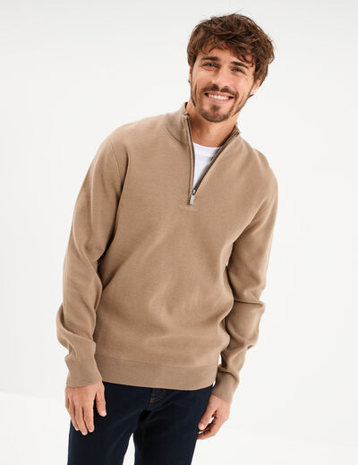 Pull camionneur manches longues taupe homme
