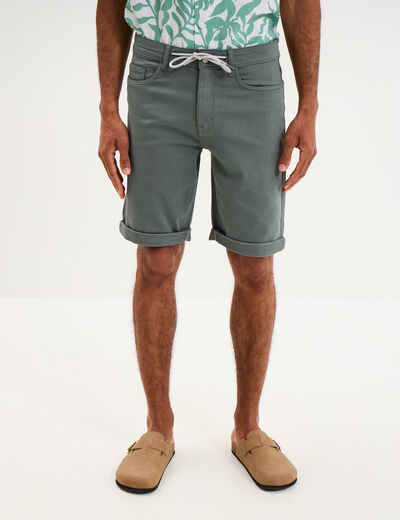 Bermuda en jean straight 5 poches vert kaki homme