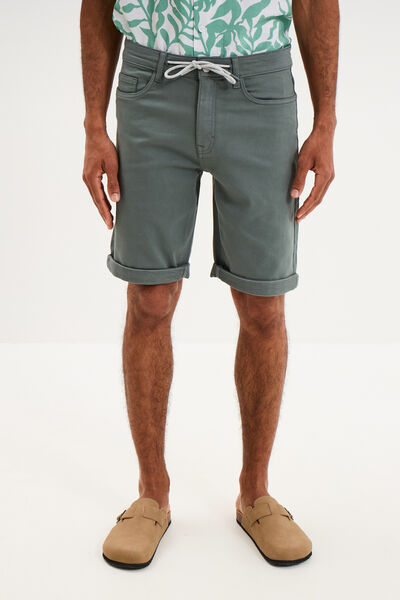 Bermuda en jean straight 5 poches vert kaki homme
