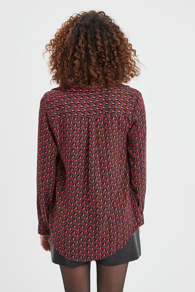 Chemise manches longues en crêpe noir femme