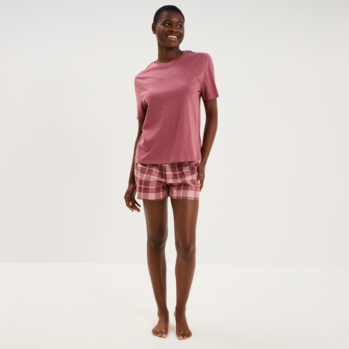 Ensemble pyjama short et t-shirt coton rose femme