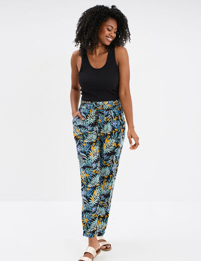 Pantalon fluide ceinture élastiquée noir femme
