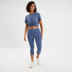 T-shirt de sport droit manches courtes bleu fonc&eacute; femme
