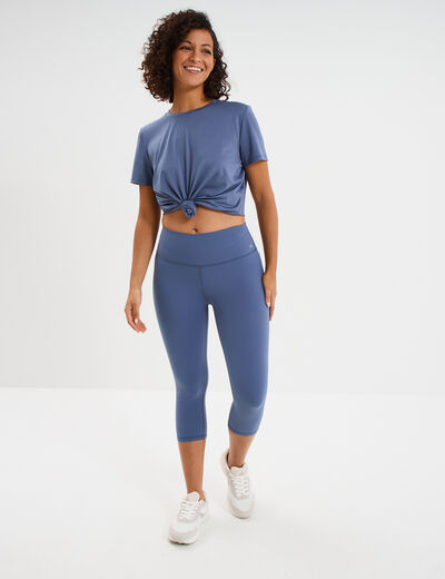 T-shirt de sport droit manches courtes bleu fonc&eacute; femme