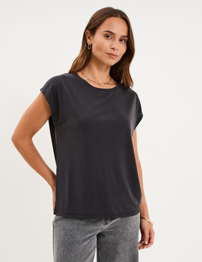 T-shirt manches courtes coupe droite noir femme