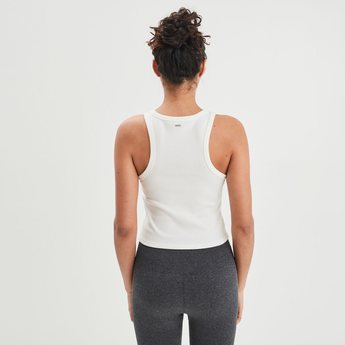 Débardeur côtelé encolure américaine blanc femme