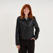 Veste similicuir col chemise courte noir femme
